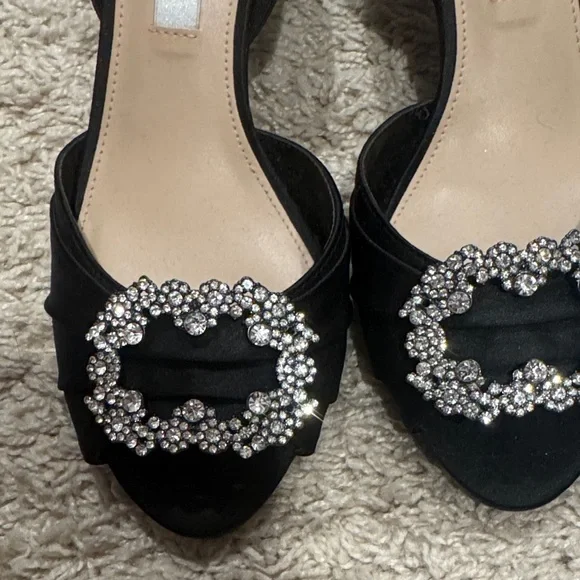 Nina Black Heels with Rhinestone Accents - Picture 3 of 4